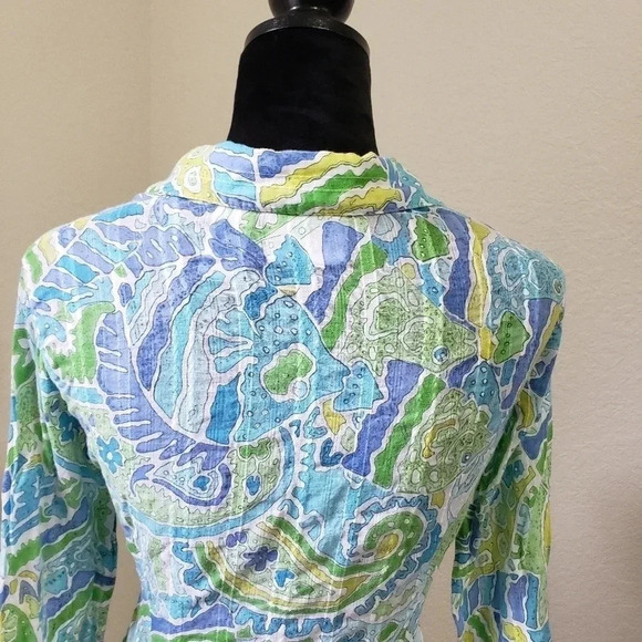 Blouse Size 10 Button Down Top Green Blue Lighweig - Picture 8 of 8